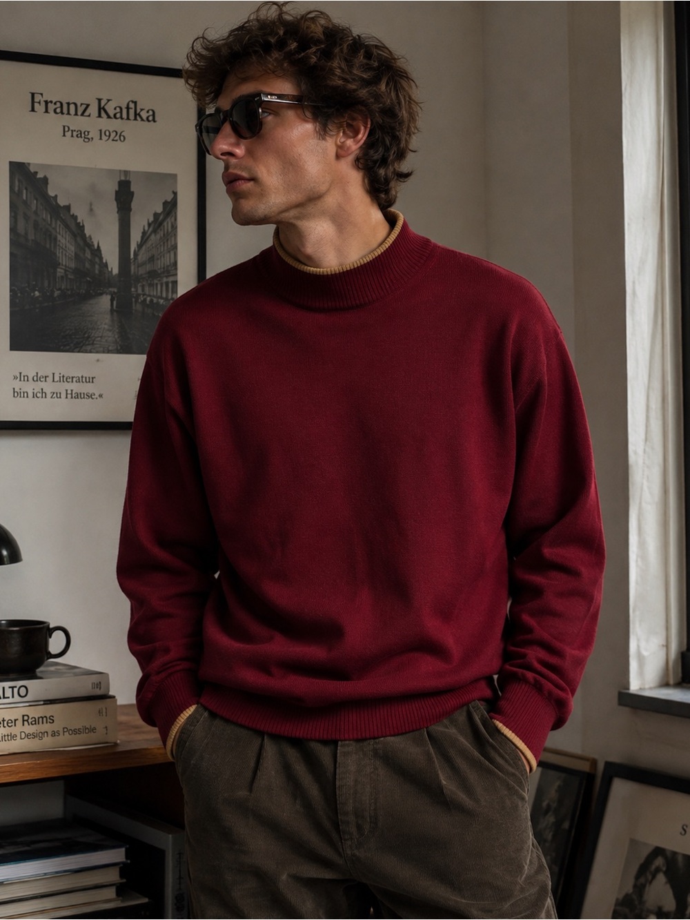 Report Collection Made in Italy Merino Wool Burgundy Mock Neck Sweater